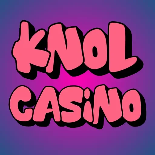 Knol Casino logo in roze bubbelletters op neonpaars